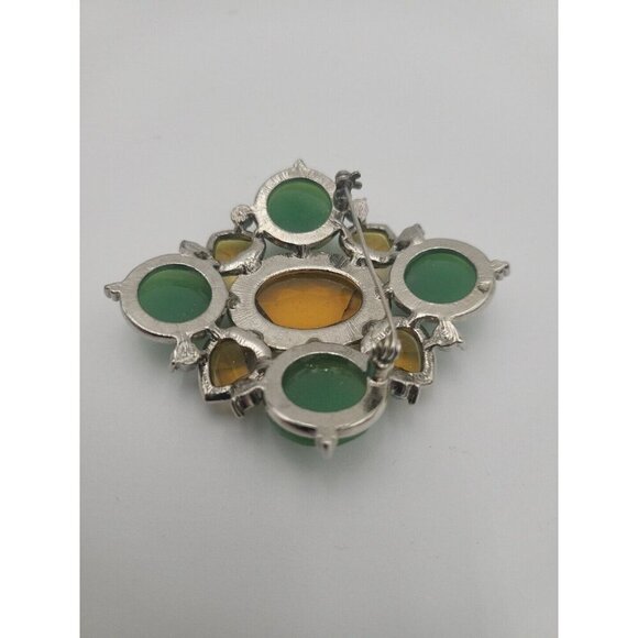 Vintage Green Yellow Blue Heart Acrylic Bold Statement Brooch Retro Large 3 Inch - Picture 8 of 9